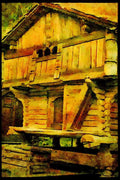 671012 Ancient Farm Building, Norway A4 Limited Edition Watercolour Print