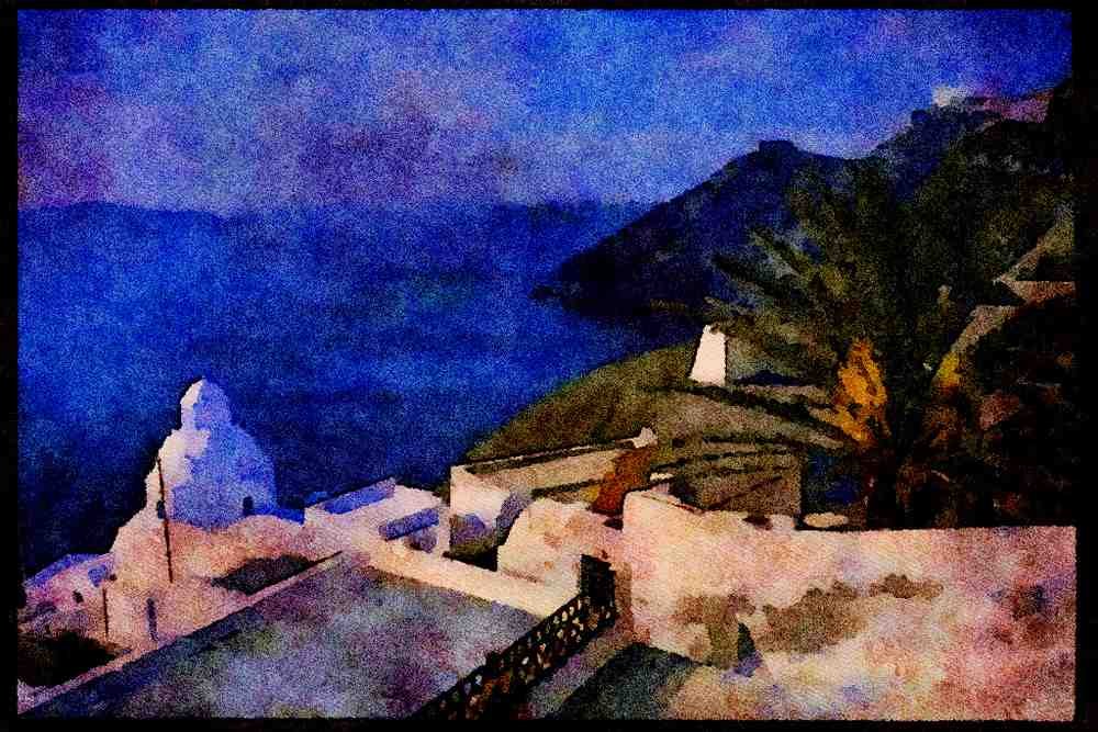 671018 Santorini, Greece A4 Limited Edition Watercolour Print
