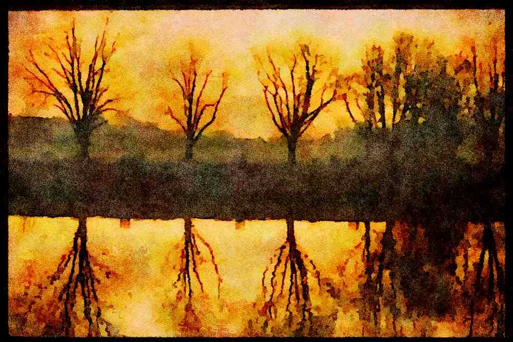 671019 Winter Morning Reflection On Thames River, London, England A4 Limited Edition Watercolour Print