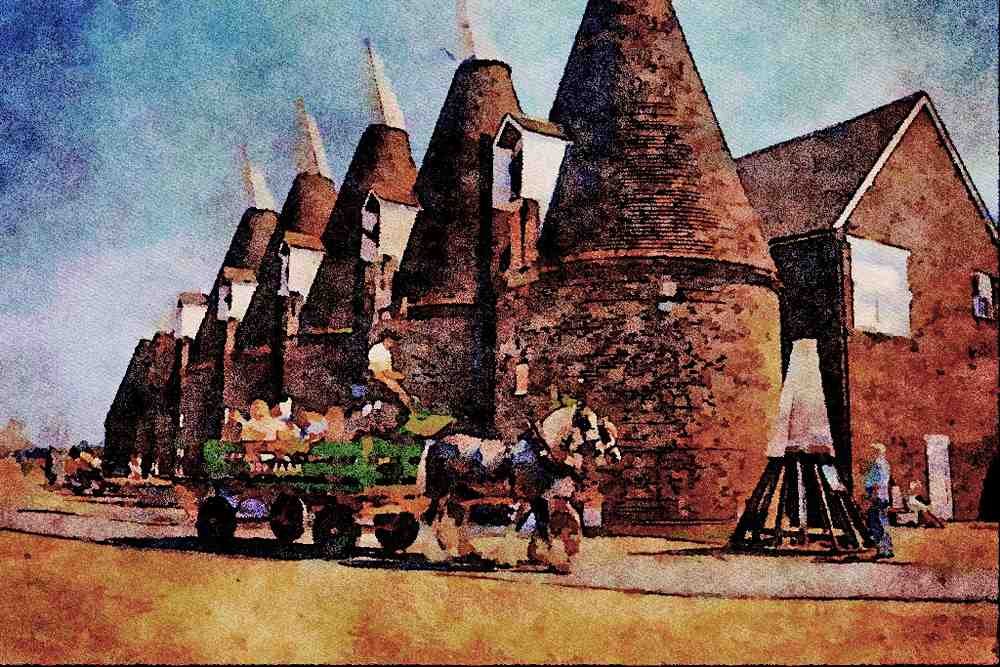 671026 Kentish Hop Farm, Whitbread, Britain A4 Limited Edition Watercolour Print