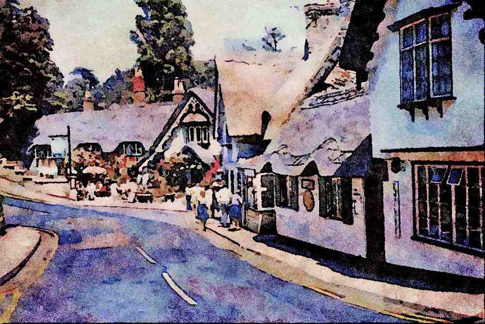 671027 Village On The Isle Of Wight, U.K. A4 Limited Edition Watercolour Print