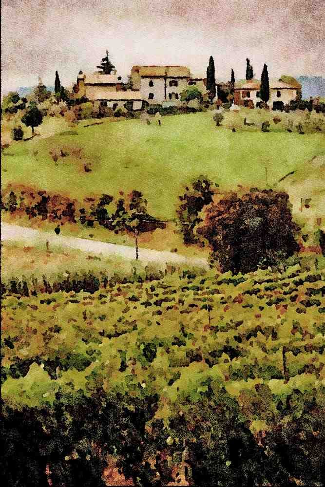 671033 Landscape And Farm, Tuscany, Italy A4 Limited Edition Watercolour Print