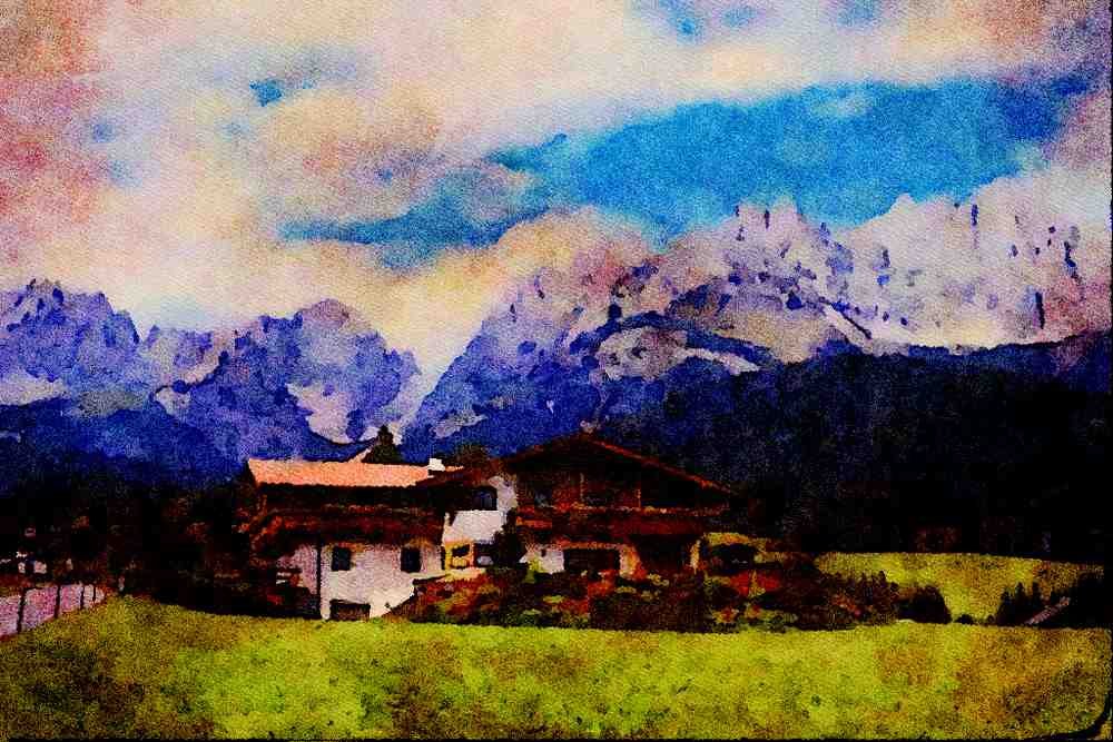 671035 Austrian Landscape A4 Limited Edition Watercolour Print
