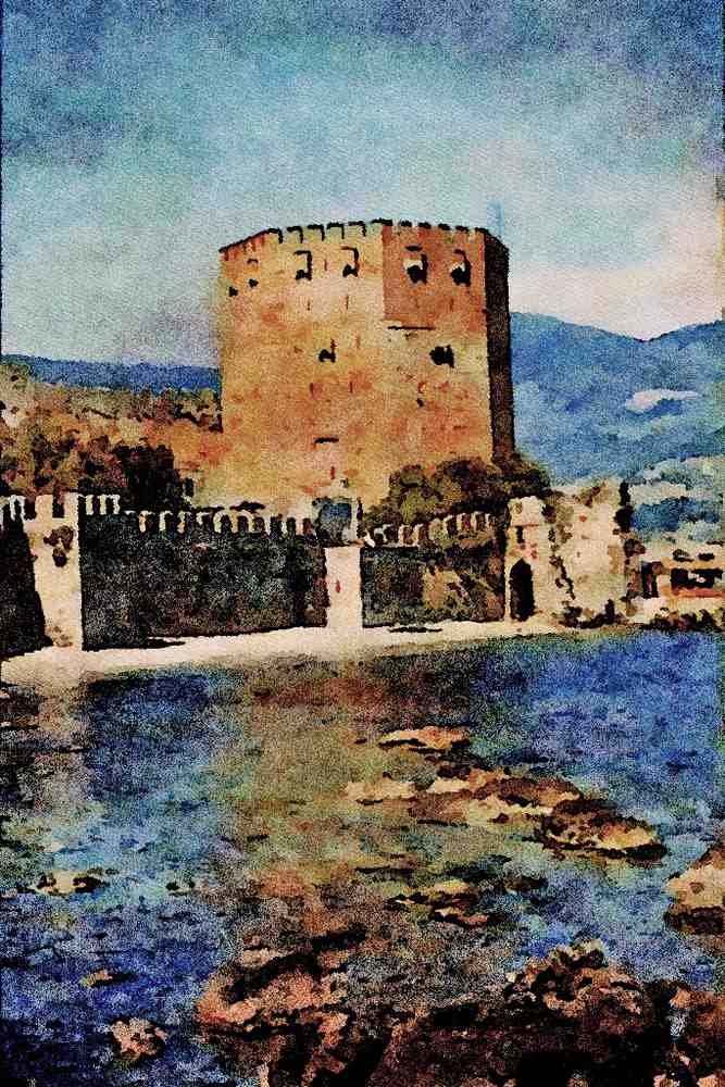 671038 Turkish Riviera, Europe A4 Limited Edition Watercolour Print