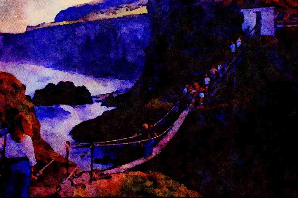671057 The Rope Bridge, Carrick A Rede, Ireland A4 Limited Edition Watercolour Print