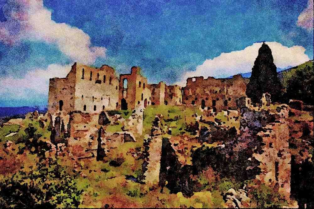 671065 Mistras (Byzantine City), Peloponnese, Greece A4 Limited Edition Watercolour Print