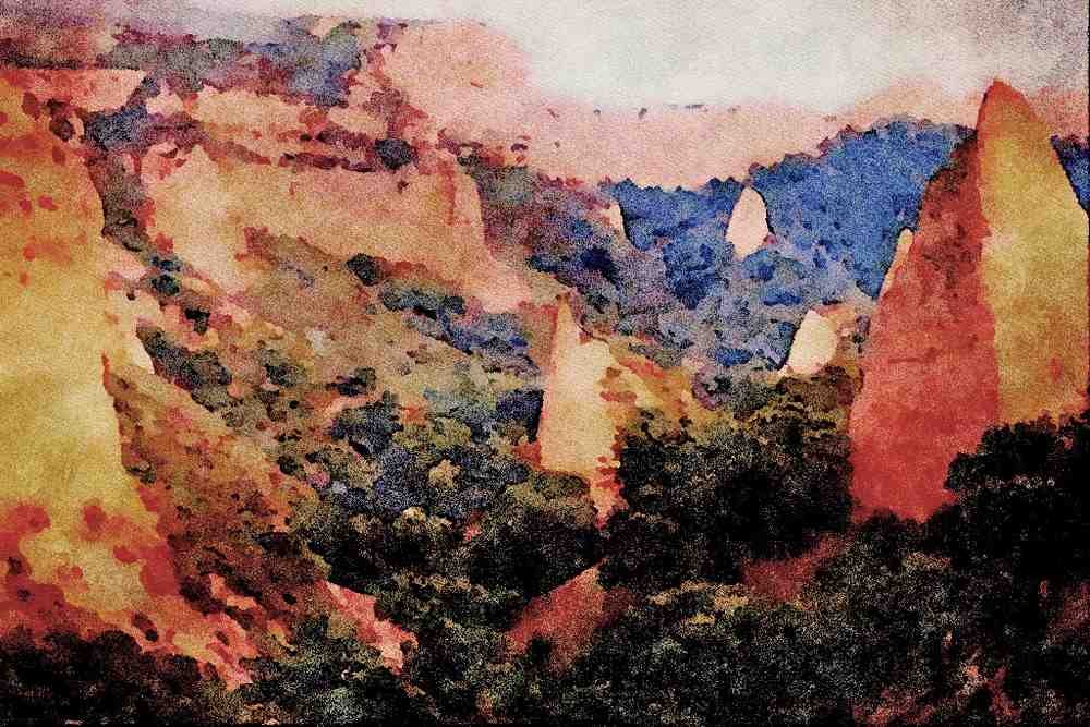 671073 Las Medulas (ex Roman Gold Mine Site), Leon Province, Spain A4 Limited Edition Watercolour Print