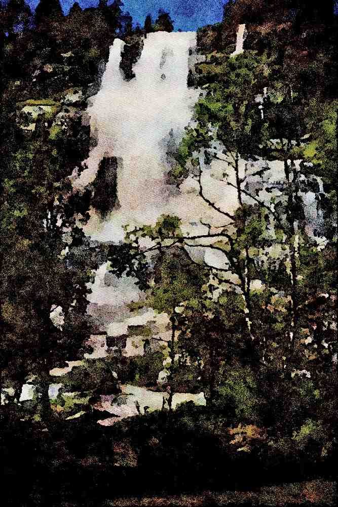 671074 Waterfall, Norway A4 Limited Edition Watercolour Print