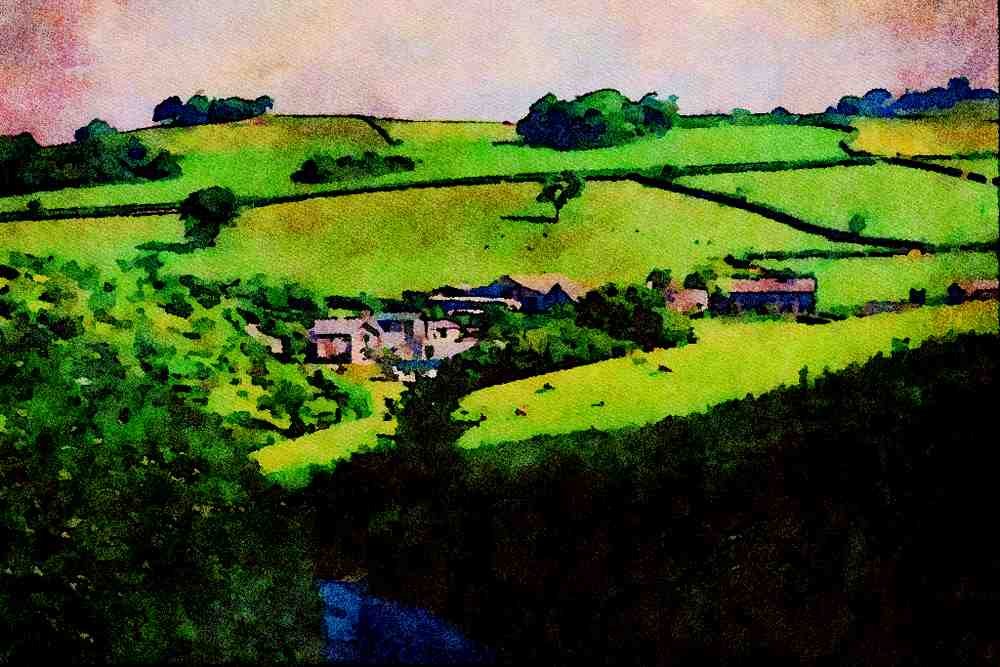 671084 Devon Countryside A4 Limited Edition Watercolour Print