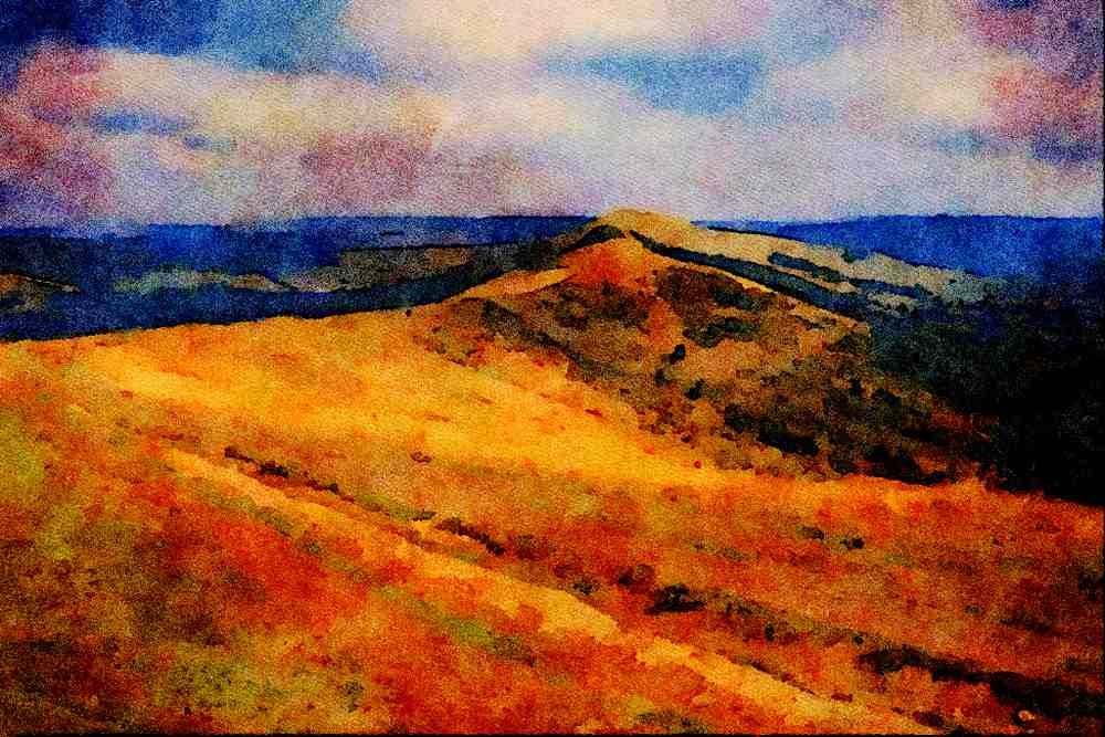 671087 Mam Tor And Loose Hill Ridge, Derbyshire A4 Limited Edition Watercolour Print