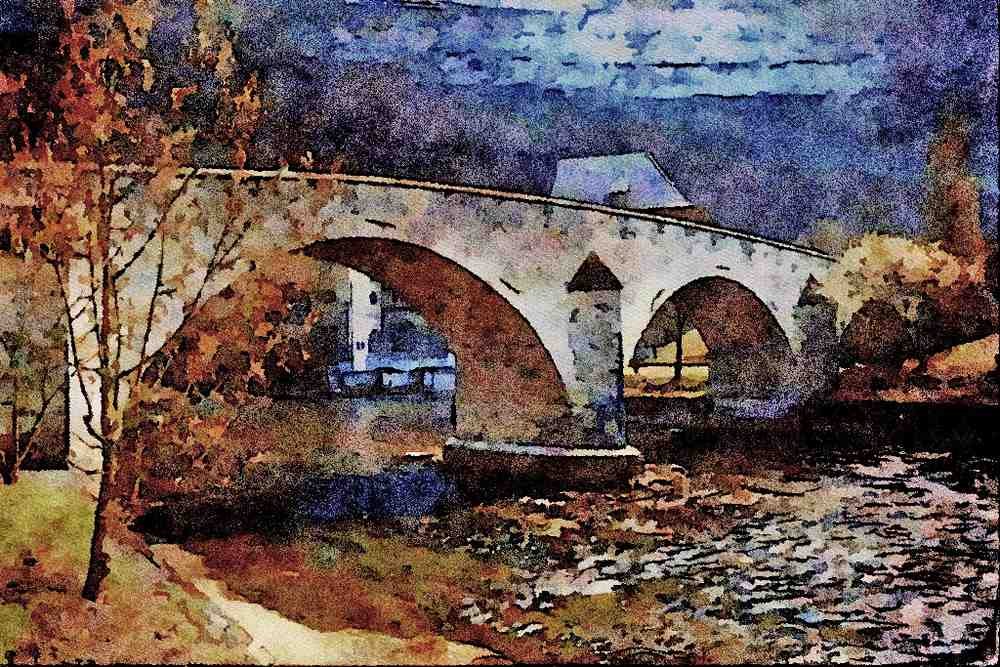 671095 Old Bridge, Fribourg, Switzerland A4 Limited Edition Watercolour Print