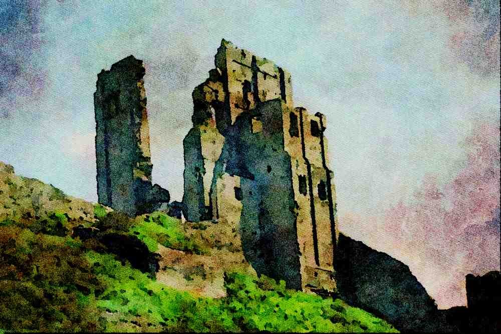 671098 Corfe Castle, Dorset A4 Limited Edition Watercolour Print