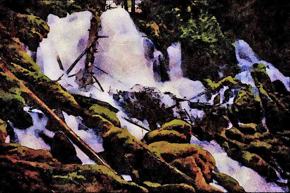 672010 Clearwater Falls, Umpqua National Forest, Oregon, U.S.A. A4 Limited Edition Watercolour Print