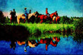 672013 Horse Riding At Barnston, Estrie, Quebec, Canada A4 Limited Edition Watercolour Print