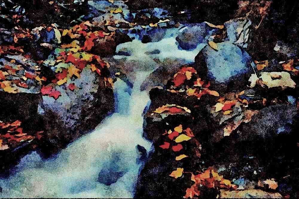672014 Waterfall In Autumn, Near Capelton, Estrie, Quebec, Canada A4 Limited Edition Watercolour Print