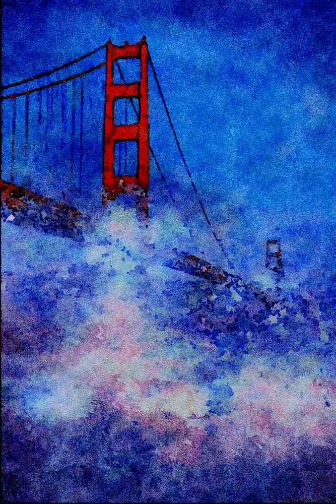 672015 San Francisco Bridge Under Spray, California, U.S.A. A4 Limited Edition Watercolour Print