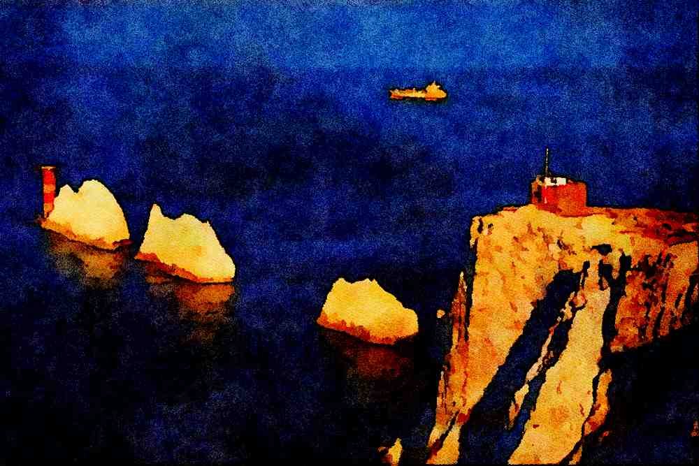 672029 The Needles And Lighthouse, Isle Of Wight, U.K. A4 Limited Edition Watercolour Print