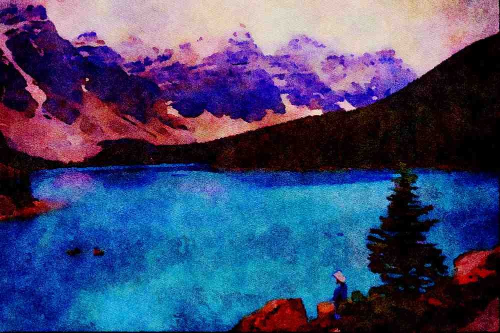 672039 Moraine Lake, Alberta, Canada A4 Limited Edition Watercolour Print