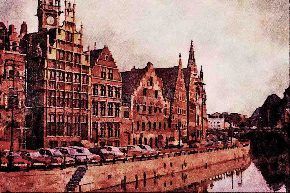 672044 Ghent, Belgium A4 Limited Edition Watercolour Print