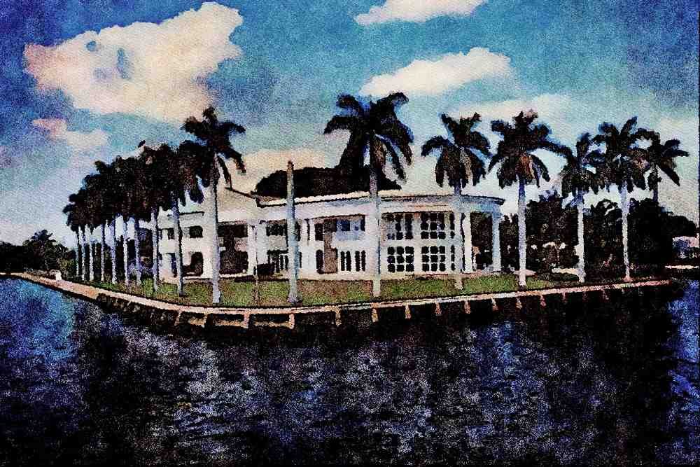 672045 Private Home, Fort Lauderdale, Florida, U.S.A. A4 Limited Edition Watercolour Print