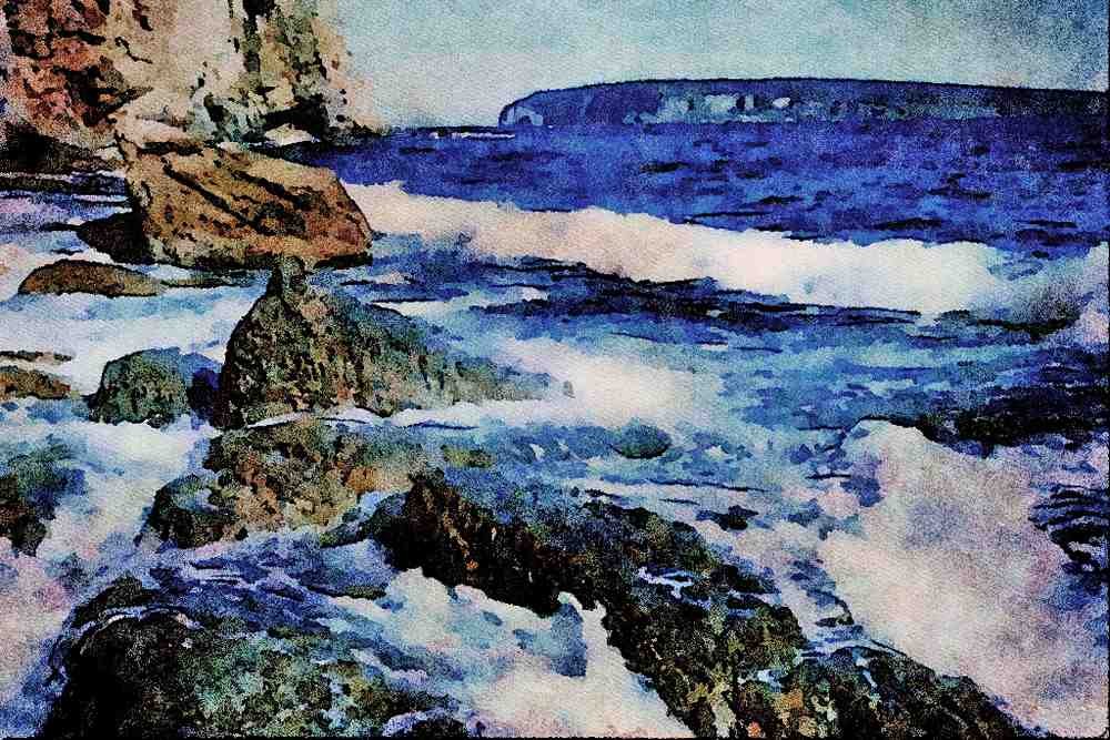 672046 Boulder Below Perce Rock, Gaspe, Quebec, Canada A4 Limited Edition Watercolour Print