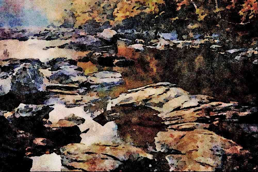 672047 Rocks And Boulders, York River, Ontario, Canada A4 Limited Edition Watercolour Print