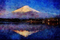 672051 Mount Fuji And Reflection In Lake Kawaguchi, Japan A4 Limited Edition Watercolour Print