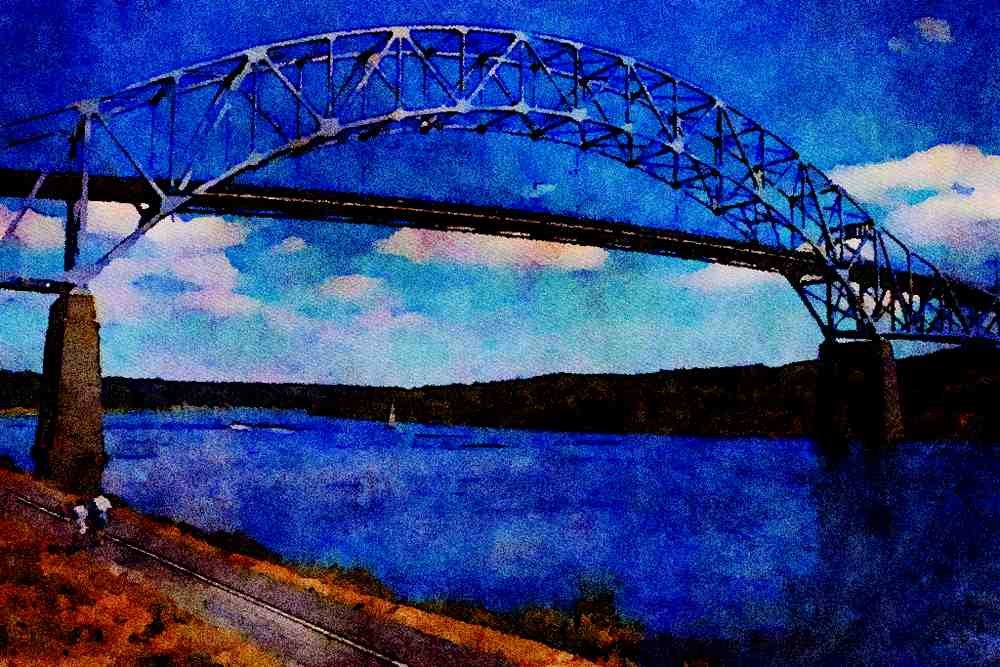 672059 High Spanning Bourne Bridge, Highest In New England, U.S.A. A4 Limited Edition Watercolour Print