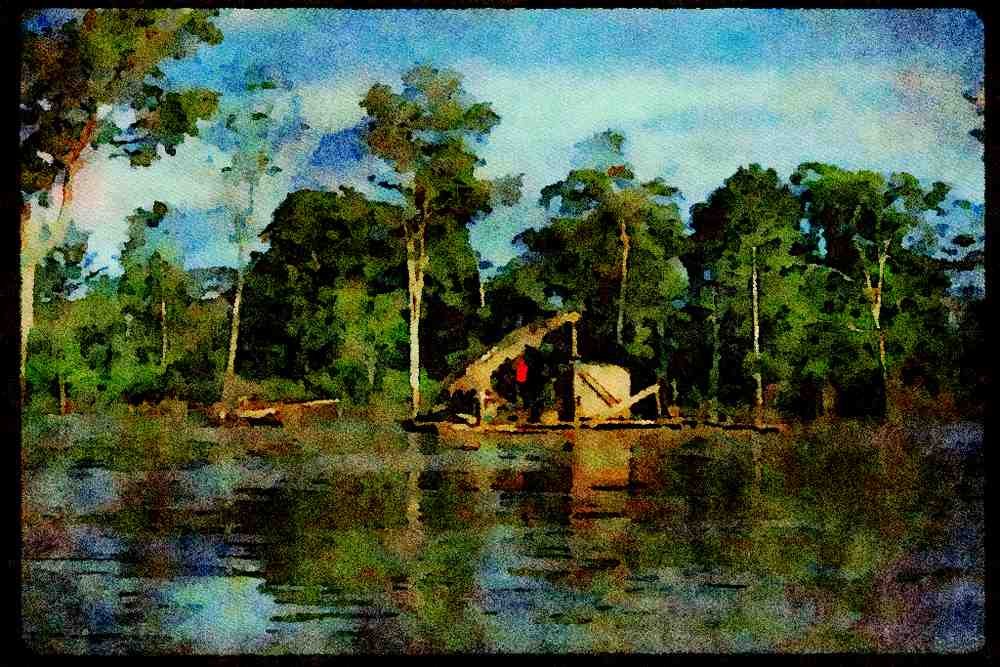 672060 House On Upper Amazon River, Peru A4 Limited Edition Watercolour Print