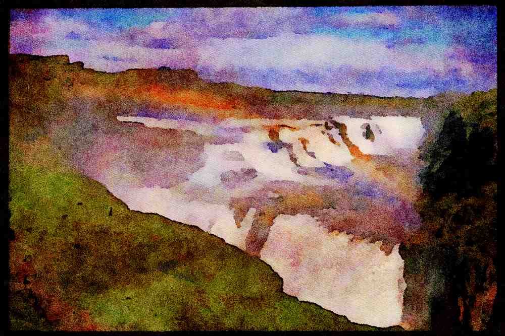 672067 Waterfall, Central Iceland A4 Limited Edition Watercolour Print