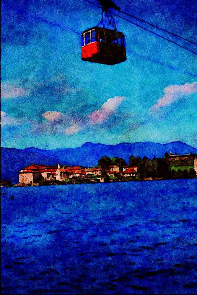 672070 Lake Maggiore From Stresa With Cable Car, Italy A4 Limited Edition Watercolour Print