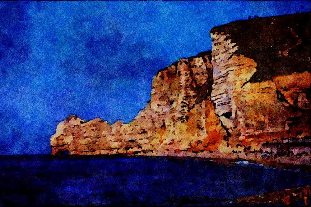672071 White Cliffs On Normandy Coast, France A4 Limited Edition Watercolour Print