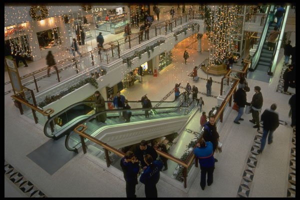 673010 Shopping Center With Christmas Decorations, Surrey, England A4 Photo Print