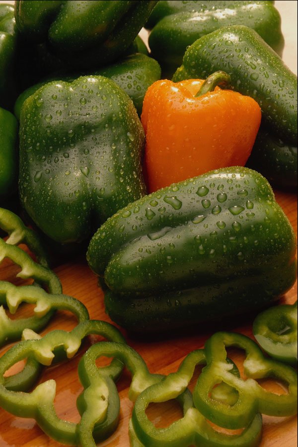 675042 Fresh Orange And Green Bell Peppers A4 Photo Print