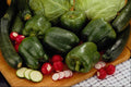675066 Green Peppers, Zucchini, Cabbage On A Cutting Board A4 Photo Print