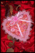 677032 Lace Heart On Red Satin With Potpourri A4 Photo Print
