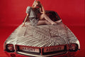 678038 1970 Painted Car With Model In Matching Dress A4 Photo Print