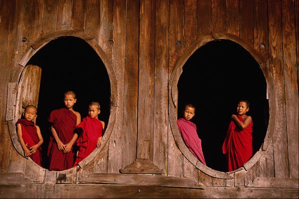 685025 Young Buddhist Monks In A Rural Wooden Monastery, Burma A4 Photo Print