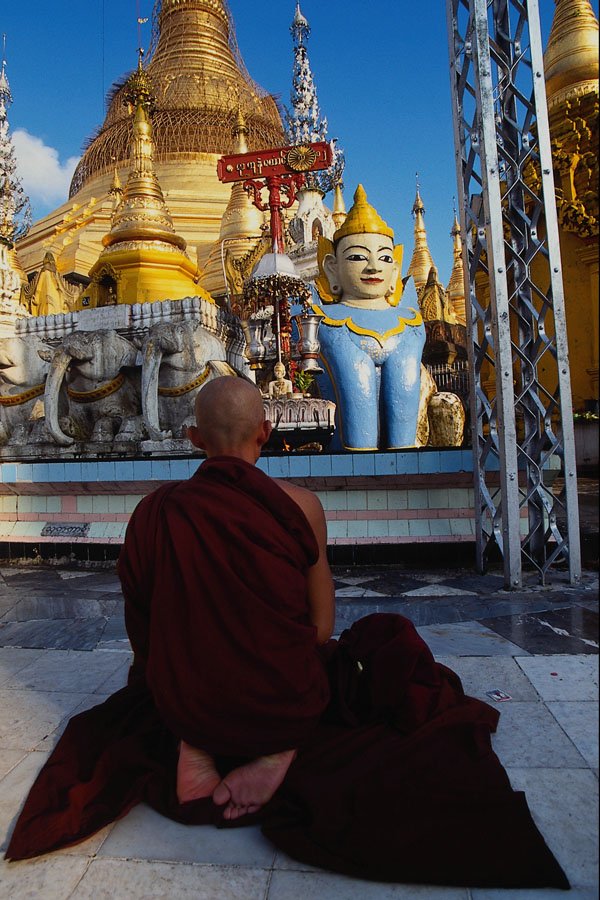 685045 Monk Prays To Buddha, Burma A4 Photo Print