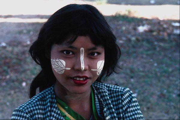 685084 Burmese Girl With Leaf Face Decoration, Rangoon, Burma A4 Photo Print