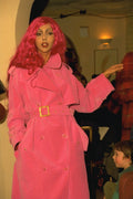 688006 Woman Wearing Pink Wig And Raincoat A4 Photo Print