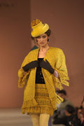 688012 Woman Wearing Short Yellow Skirt And Long Jacket With Hat A4 Photo Print