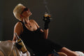 688084 Reclining Woman With Whiskey Bottle And Cigarette A4 Photo Print