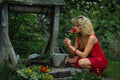 688096 Girl In Red Dress By Well A4 Photo Print