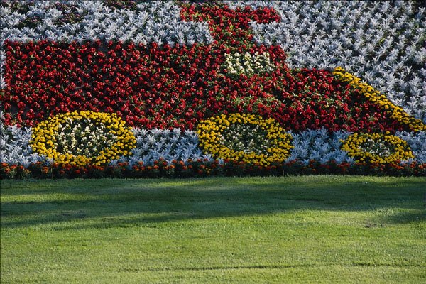 689089 Planted Flowers Shaped Like Train Engine A4 Photo Print