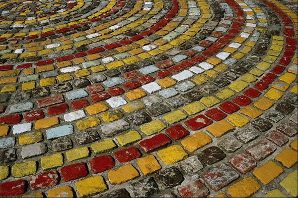 689093 Colored Cobblestones In Town Of Remich, Luxembourg A4 Photo Print