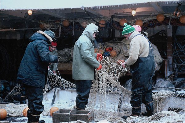 690096 Repairing Fish Nets, Deep Sea Trawler, Newfoundland, Canada A4 Photo Print