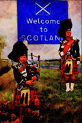 691023 Gateway To Scotland, Pipers Play At The Border A4 Limited Edition Watercolour Print