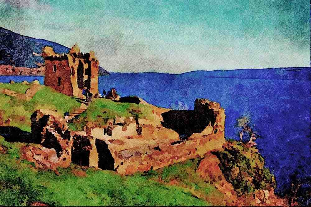 691028 Urquhart Castle, Loch Ness, Scotland A4 Limited Edition Watercolour Print
