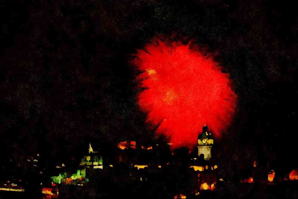 691051 Fireworks From Calton Hall, Edinburgh A4 Limited Edition Watercolour Print